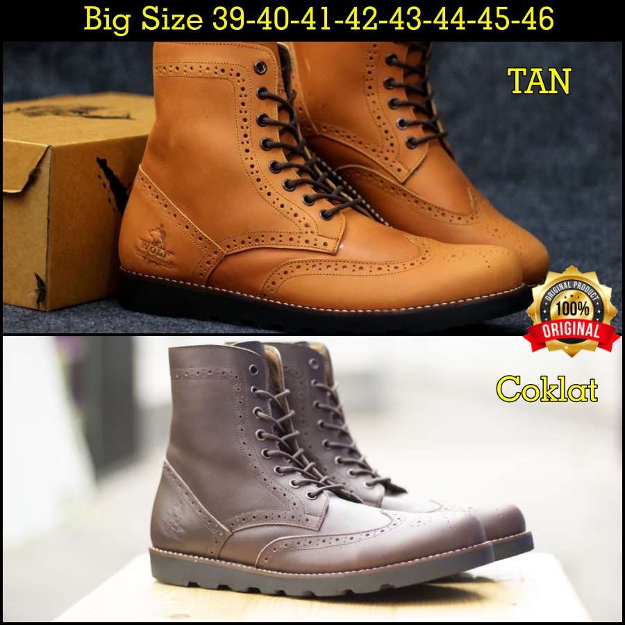 Jual sepatu boot tinggi pria big size jumbo ukuran besar 44 45 46 wolf