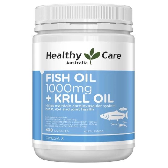 Healthy Care Fish Oil 1000mg + Krill Oil - 400caps - Asli Dari Australia