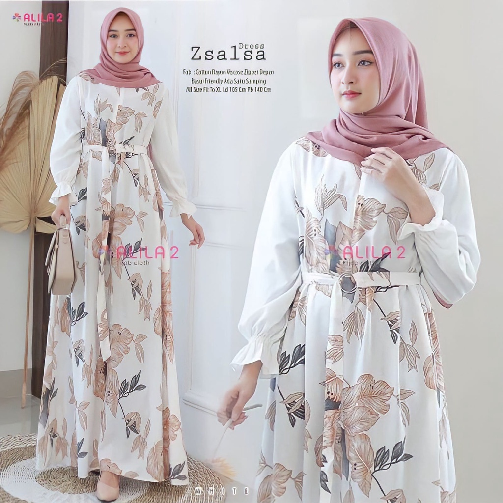 ZSALSA DRESS GAMIS BERMOTIF BAHAN COTTON RAYON VISCOSE ORIGINAL ALILA