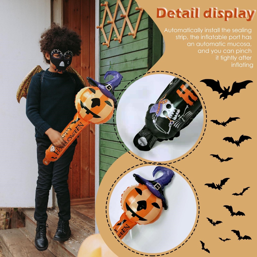 [ Wholesale ]Halloween Atmosphere Creation Tool Devil Spider Pumpkin Pattern Inflatable Wand Balloon Halloween Handheld Balloon Aluminum Film Balloons Home Halloween Party Supplies