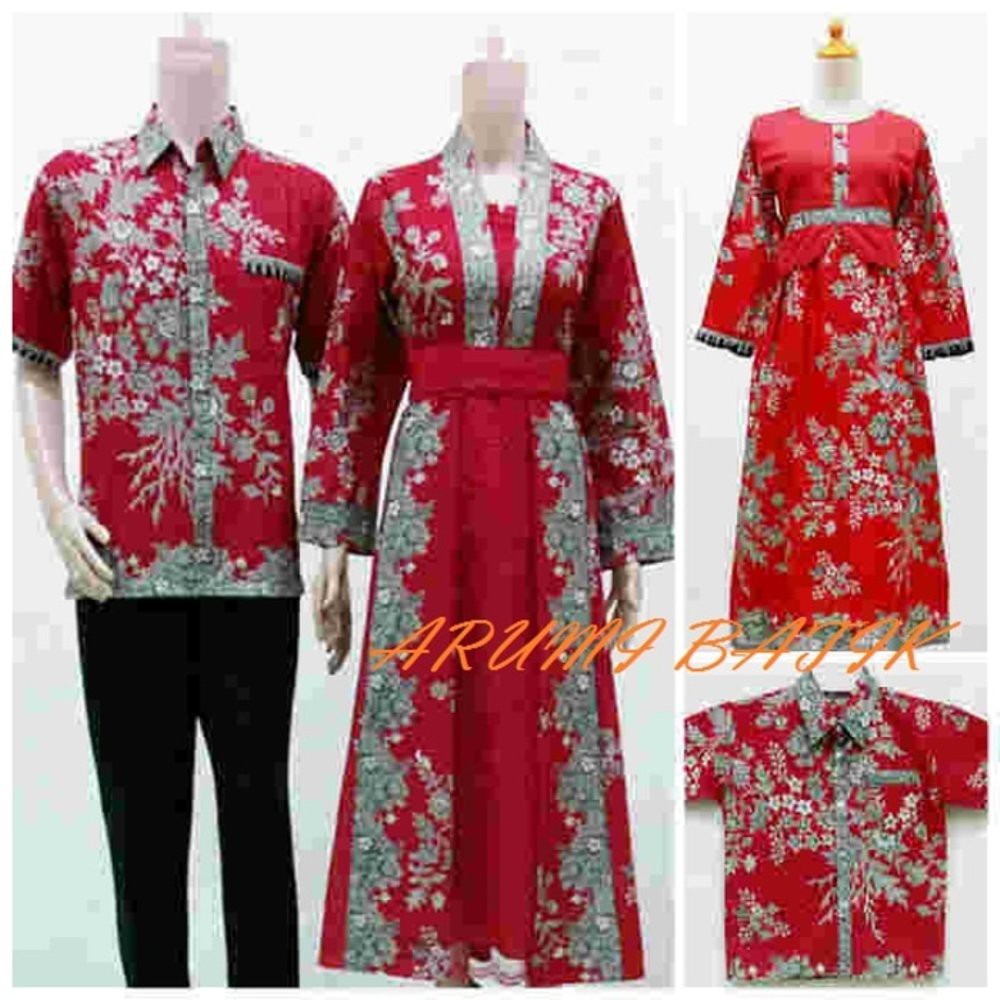 Jual Sarimbit Pasangan Keluarga Gamis Long Dress Batik 1089 Merah BIG SIZE Berkualitas