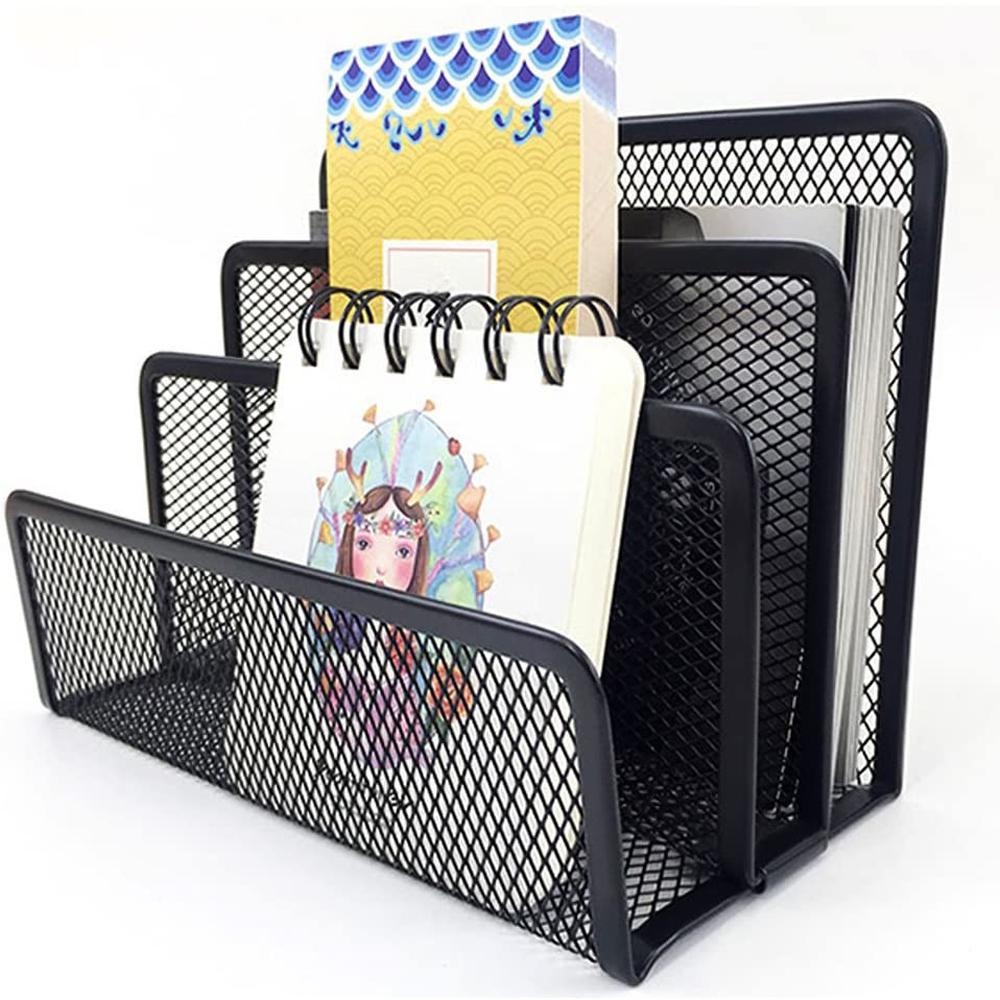 [Elegan] Bookends Metal Mesh Black Desk Organizer Book Holder Meja Surat Organizer Kertas Organizer Tempat File