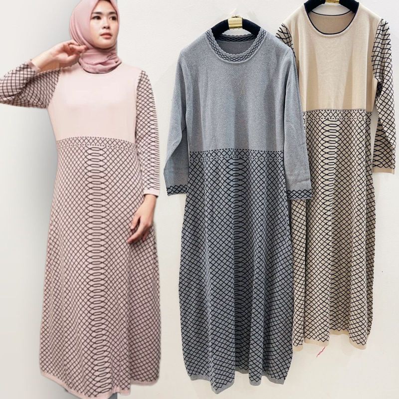 Am*li* knit mocca n grey maxi dres