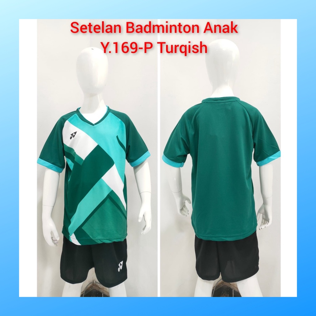 Kaos badminton anak laki-laki jersey bulutangkis baju celana setelan jersy perempuan stelan t-shirt outfit seragam kostum print olahraga casual suit pakaian jarsey oblong apparel sports jersi sudirman thomas uber cup bulu tangkis ST.Y169 turqis polos