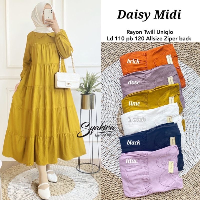 Tunik midi polos bahan rayon twil  midi dres daisy