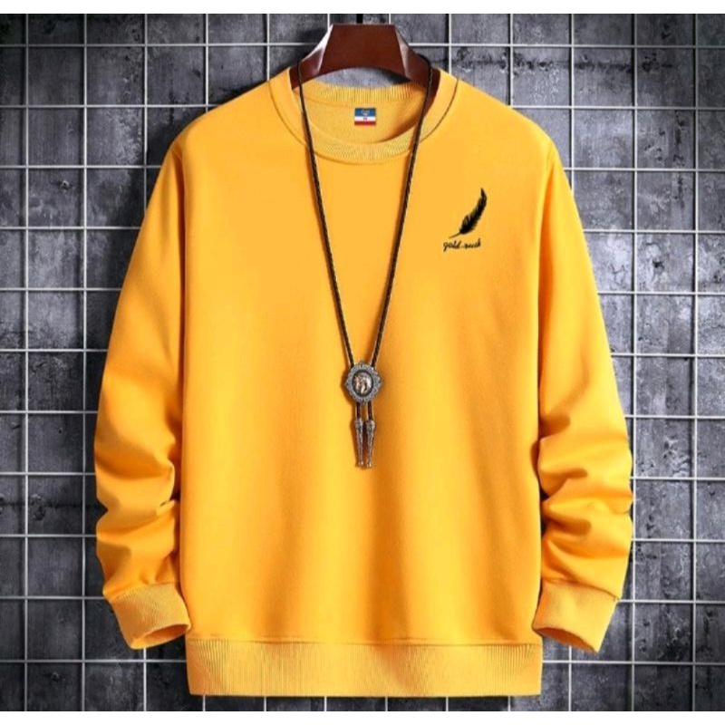sweater crewneck pria GOOD termurah /bahan fleece  lembut dan tebal-Kuning
