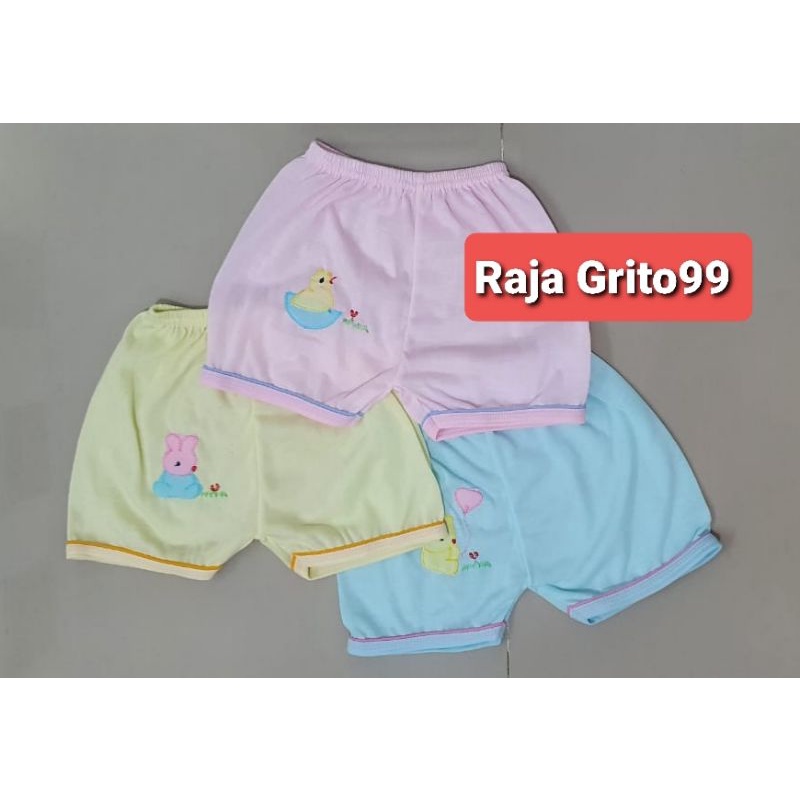 celana pendek bayi warna aplikasi Isi 1 Lusin / 12 pcs celana kotak Bayi / Celana warna halus baby motif Aplikasi - Grosir