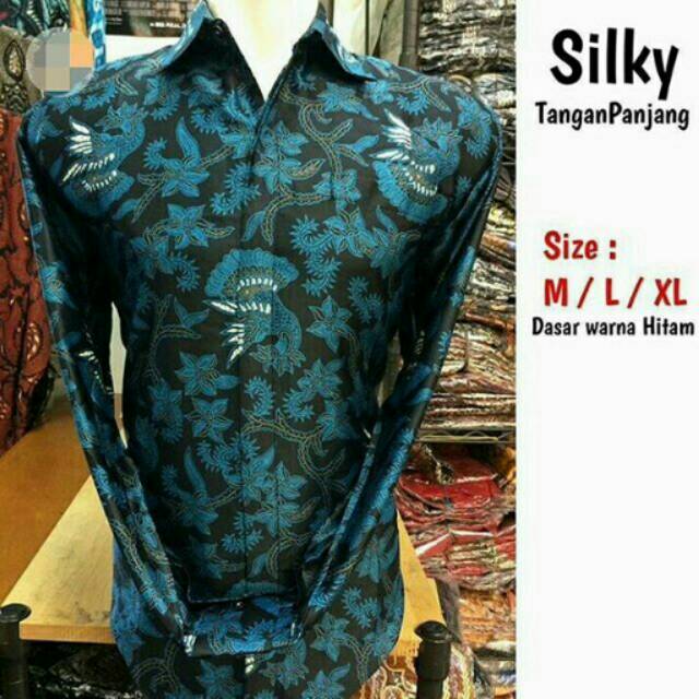 Kemeja Batik Silky Lengan panjang biru tosca