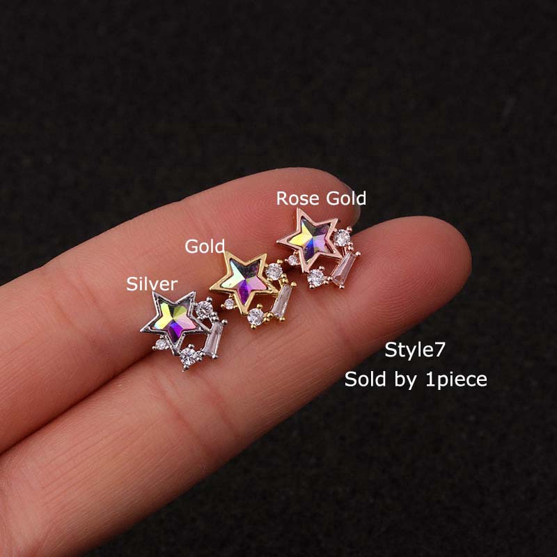 1piece Grape Moon Shape Cartilage Tragus Piercing Daith Pinna Helix Earrings 20G