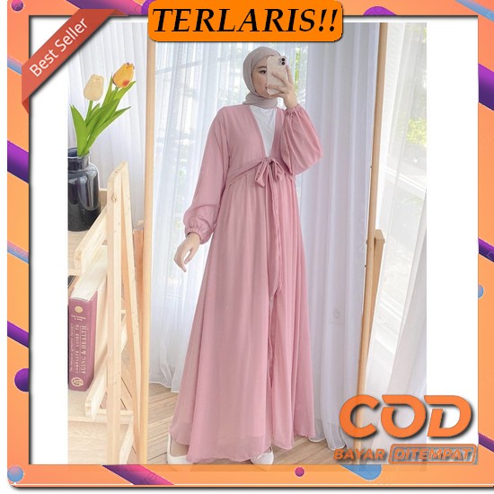 Outer Wanita Setelan Wanita / Set Blouse Celana Pendek 3In1 Korean Sty Outer Gamis Panjang - Keysa O
