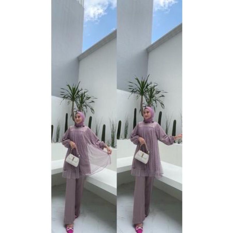 Setelan tunik brokat / Set baju kondangan / Quenna dress / Dress pesta brokat / Dress tile / Maxi dr