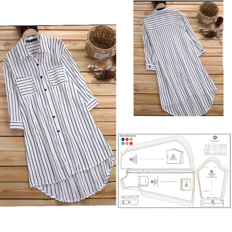 Pola Kemeja Tunik Wanita 6 size (S - 3XL)