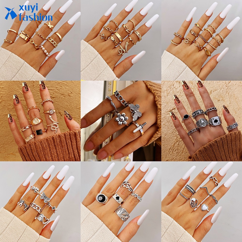 Cincin Emas Set Fashion Kupu-kupu Ular Retro Perhiasan Aksesoris Hadiah