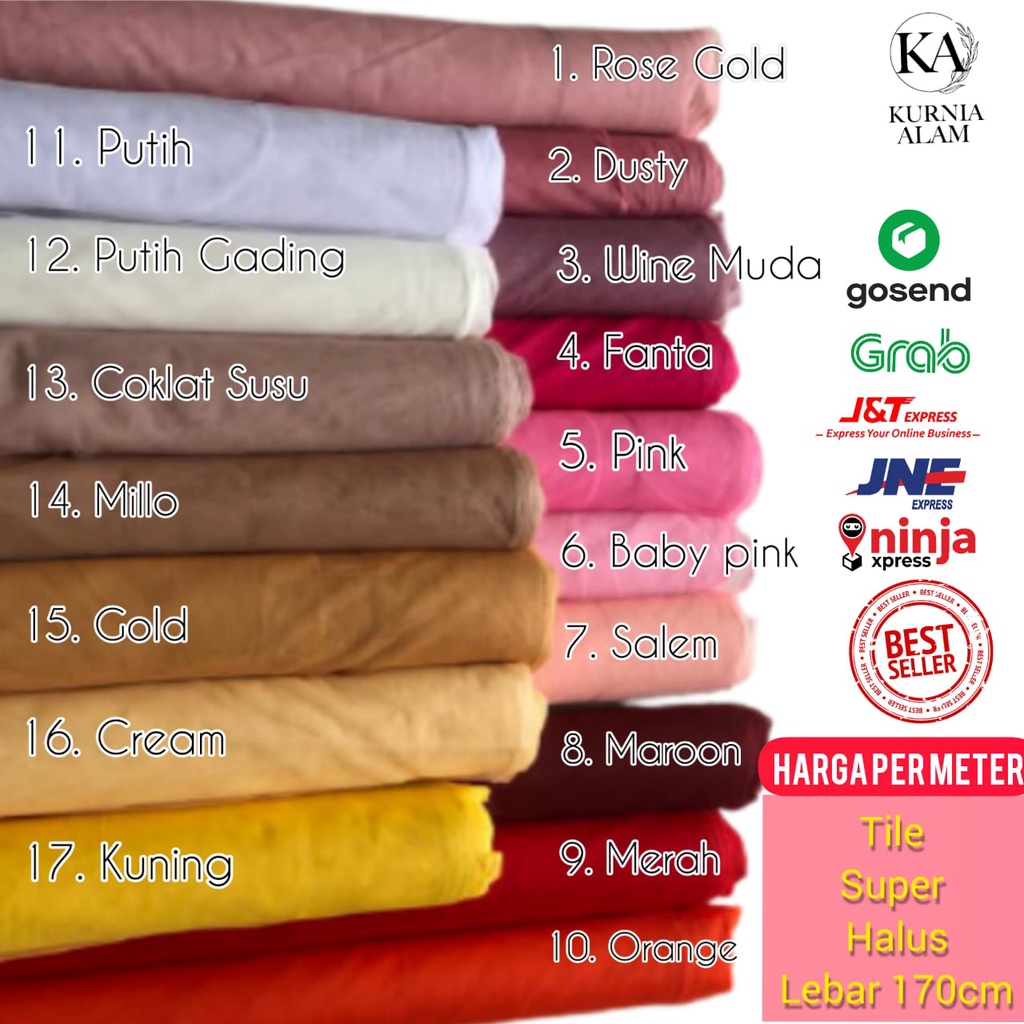Tile Polos Halus Jatuh Meteran Warna Kulit Soft Tulle Kain Tile Bahan Gamis Rok Tutu Gaun Pesta Prem