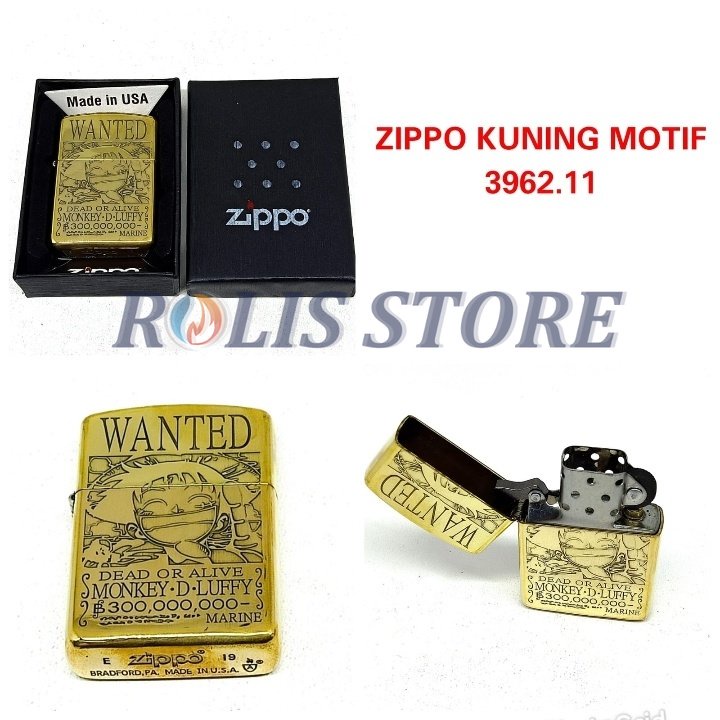 COD- Korek Zippo One Piece Gold Grafir 2 Sisi Special Edition Money D.Luffy Wanted Limited Premium Made In Usa - Free Box