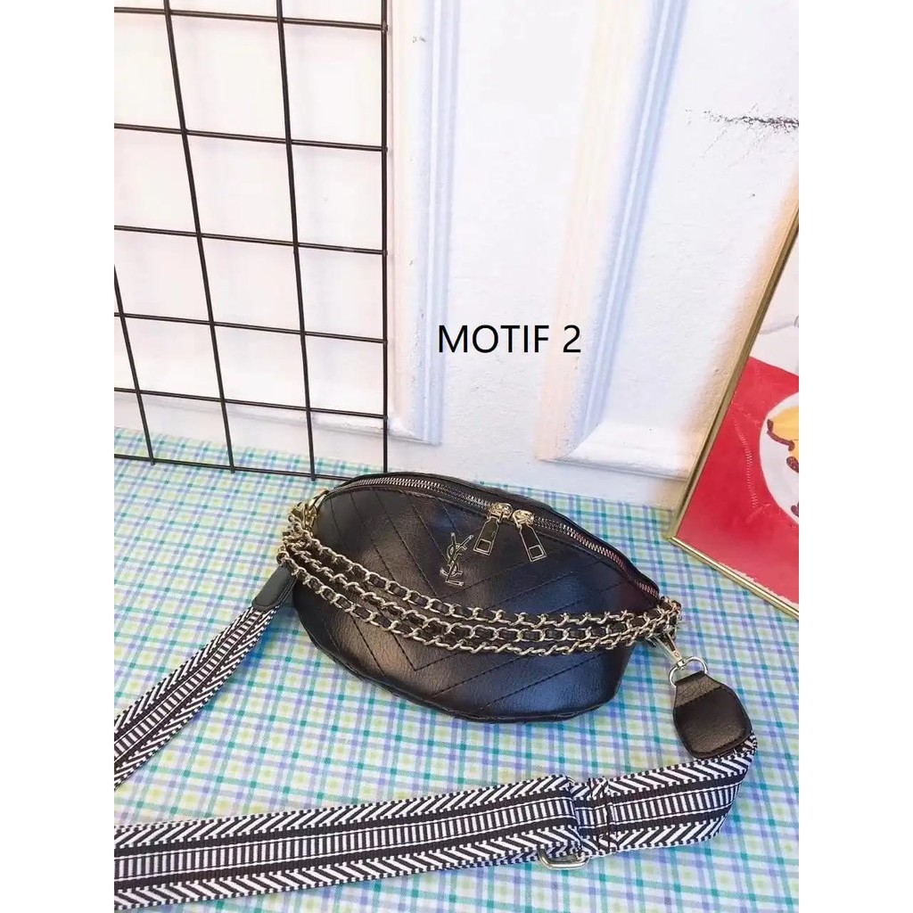 LT 1223 EL 5204 RISCE TAS WASITBAG TALI RANTAI IMPORT WANITA CEWEK PEREMPUAN JAKARTA BATAM BLACK