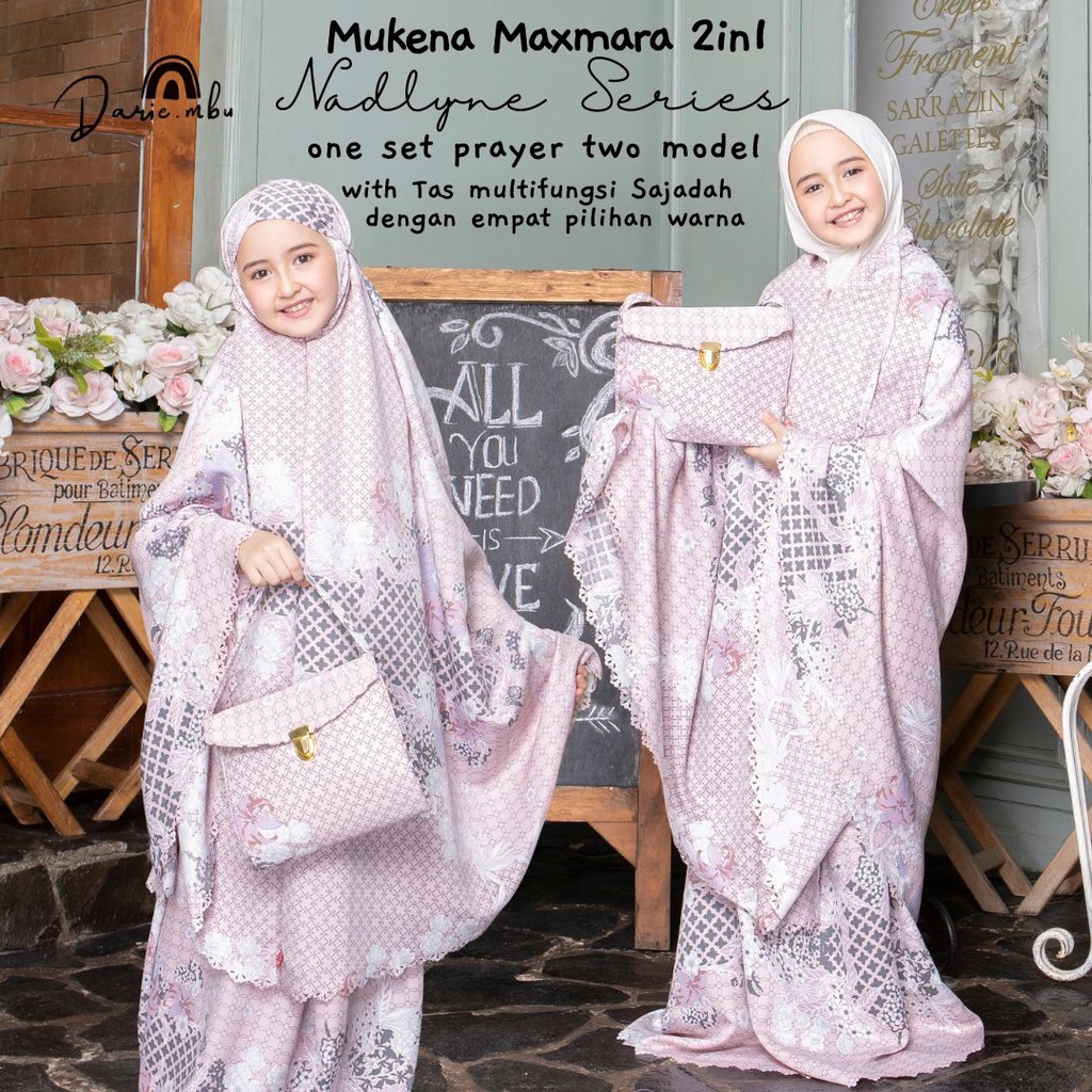 Mukena Anak Maxmara Luxury 2in1 Nadylne Printing Premiun Laser Cut Mewah Tas Sajadah