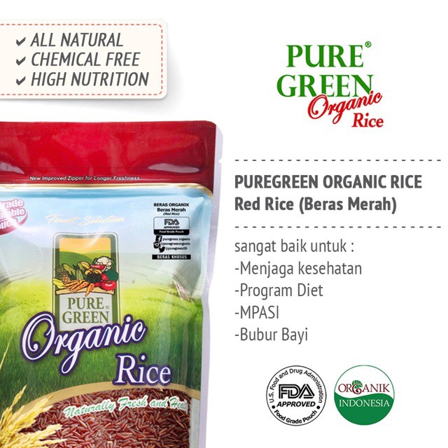 

[Brilliantbaby] Puregreen Beras Organik Pulen Wangi (Fragrant Rice) 1 kg | Pure Green Organic Rice