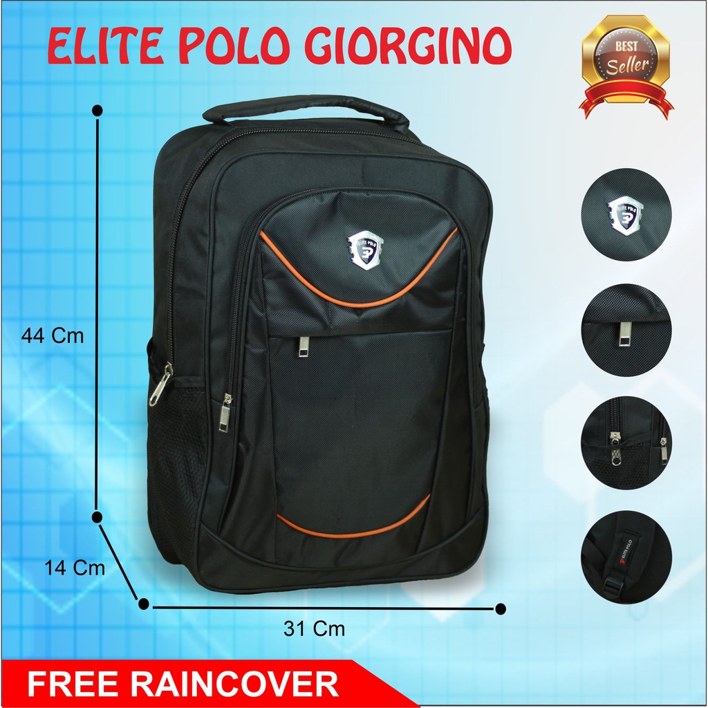 Ransel Sekolah Pria Laki-Laki SD SMP Tas Cowok Elite Polo Hitam Backpack Punggung Laptop Multifungsi