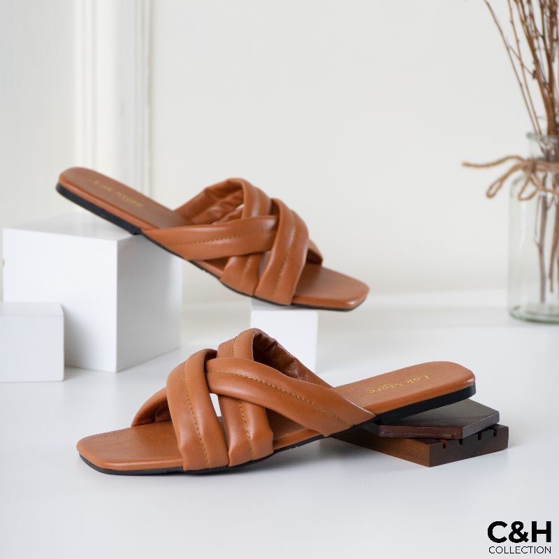 sandal flat wanita silang tiga/ sandal teplek