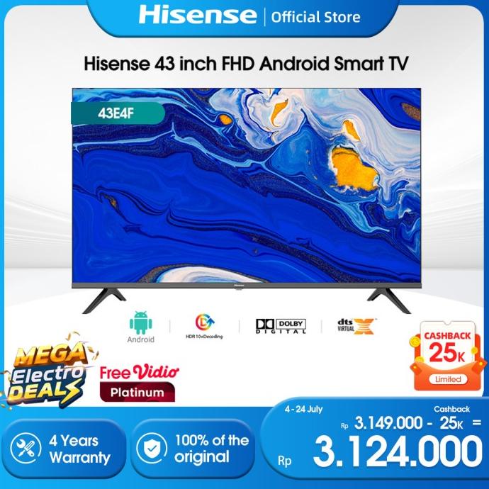 Hisense 43 inch FHD Android Smart TV - Dolby Audio HDMI 43E4F Termurah