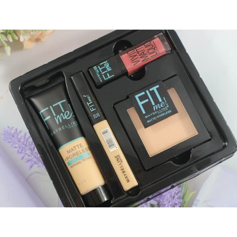 Maybelline Fit Me 4in1 Foundation - Concealer - Bedak - Lipcream - Free Tas Fouch