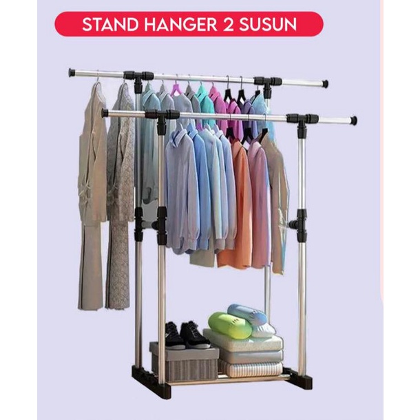 STAND HANGER DOUBLE POLE GANTUNGAN BAJU GANTUNGAN PAKAIAN JEMURAN BAJU JEMURAN PAKAIAN VD