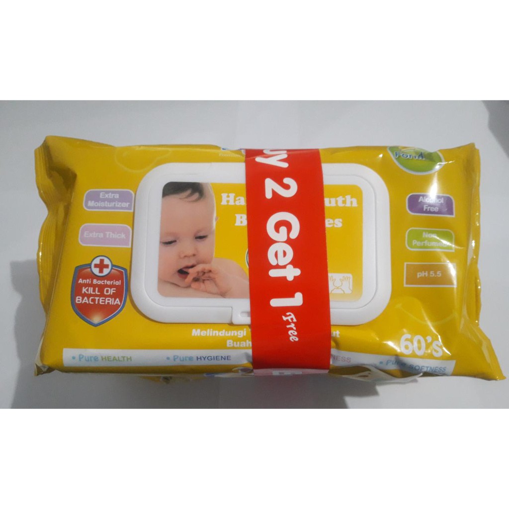 Pure Baby Hand &amp; Mouth Baby Wipes 60's / Tisu Basah Bayi Beli 2 Gratis 1