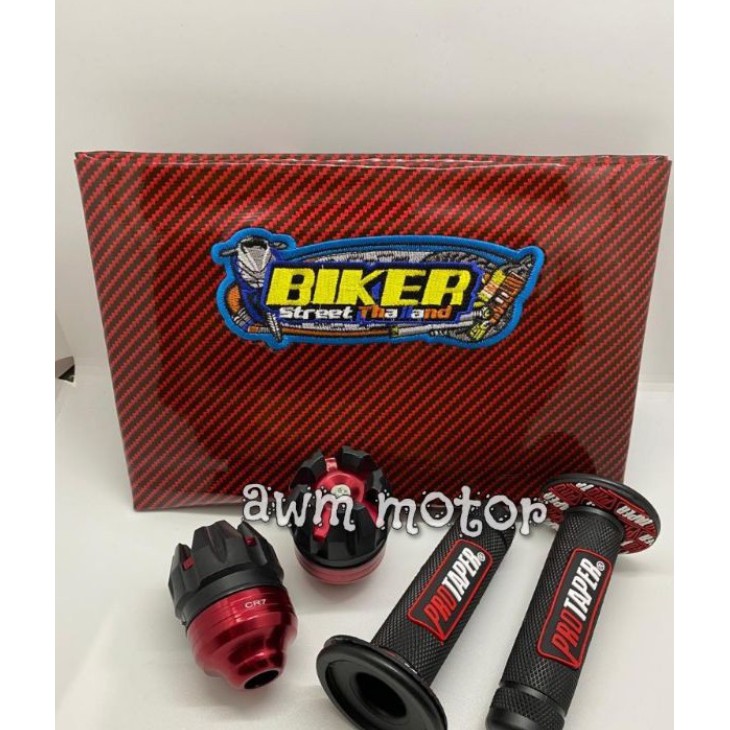 [Promo Paket Hemat]Kulit Jok Karbon Biker warna + Handgrip Protaper + Jalu As Roda depan Universal