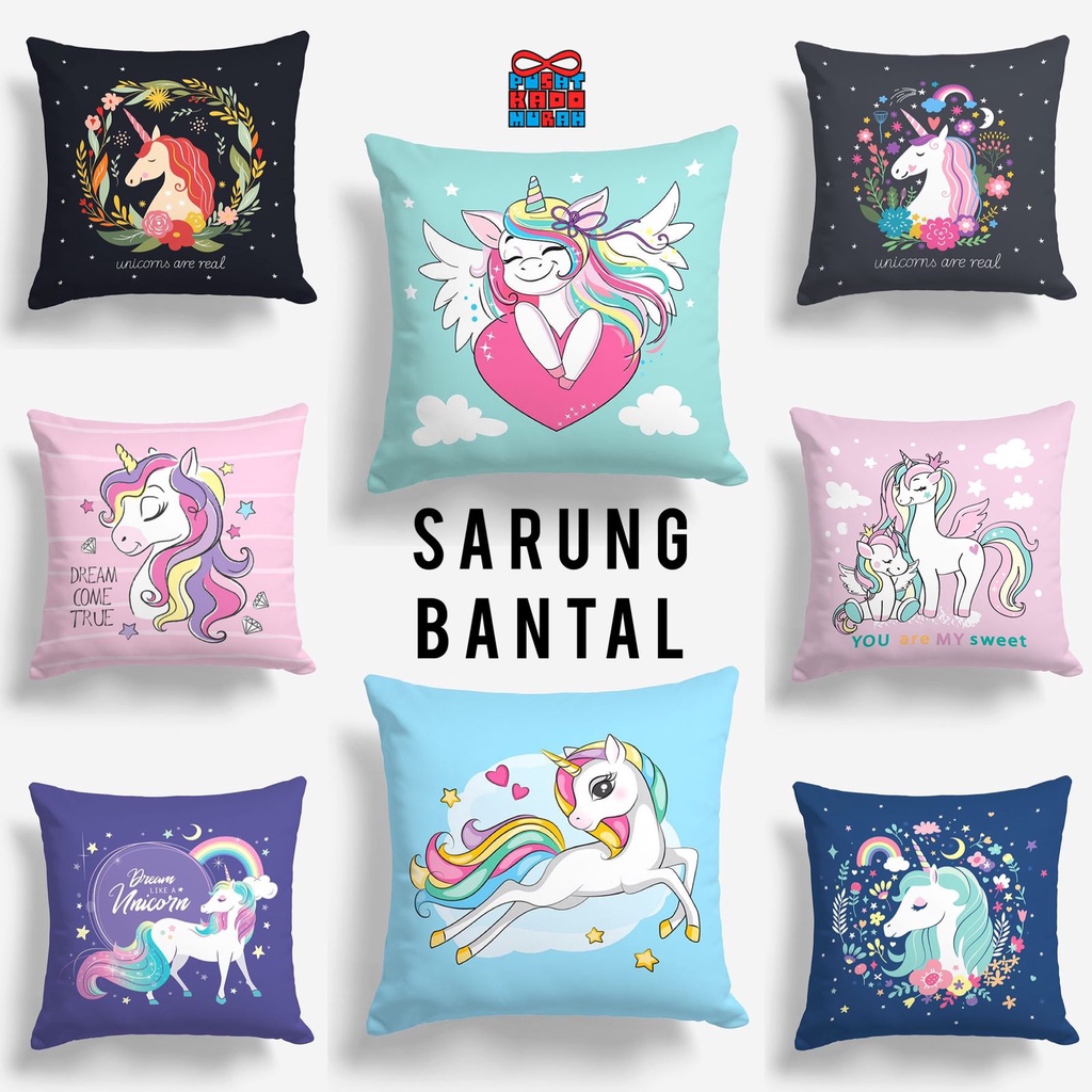 COVER SARUNG Bantal Sofa Print Motif Magic Unicorn 40x40 cm - Pusat Kado Murah