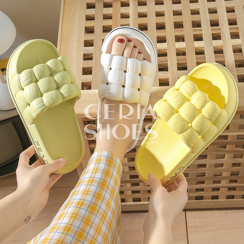 PVC Sandal Wanita Jelly Korean Import Slipper Bahan Karet Tebal Empuk Motif Webbing Super Soft 219