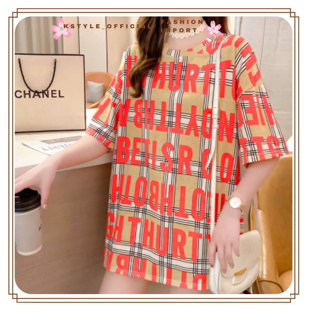KSTYLE // Kaos Korea Wanita  Oversize Brown Burberry Classic Tee Tangan Pendek Import