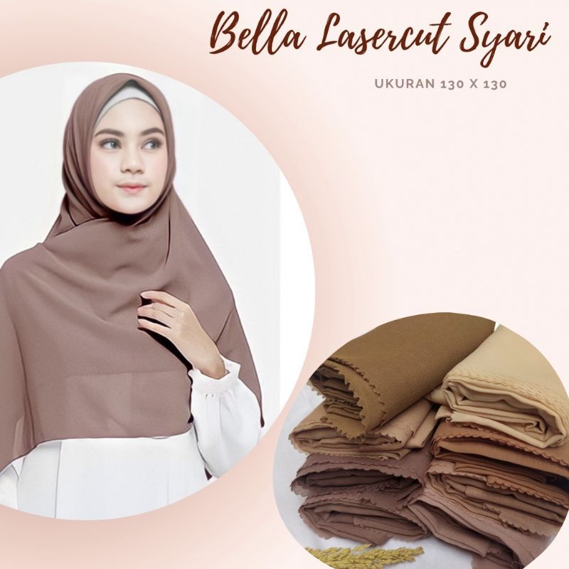 hijab segiempat Bella square laser cut syar'i jumbo 130x130 pollycotton premium