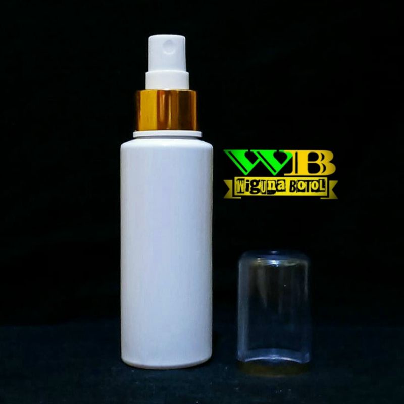 Botol Spray 100ml Putih / Botol RF 100ml Putih Spray Ring Almunium Gold Fullcap