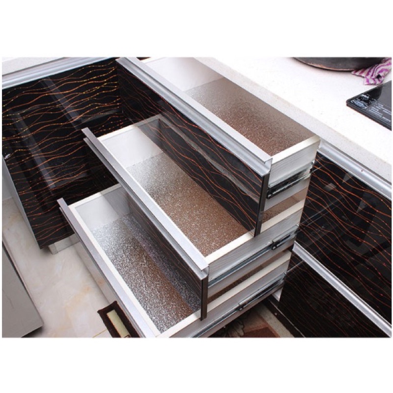 AWOO Wallpaper Aluminium Foil Anti Minyak Waterproof Sticker 100x60cm dan 300x60cmModel Cubic - YK-292 - Silver