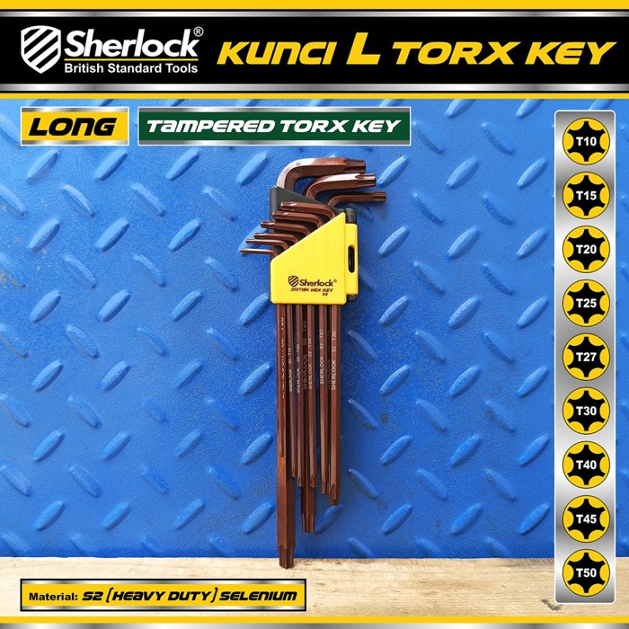 Kunci L Bintang Set 9 pcs (Panjang) / Sherlock Kunci L Torx Key Tampered