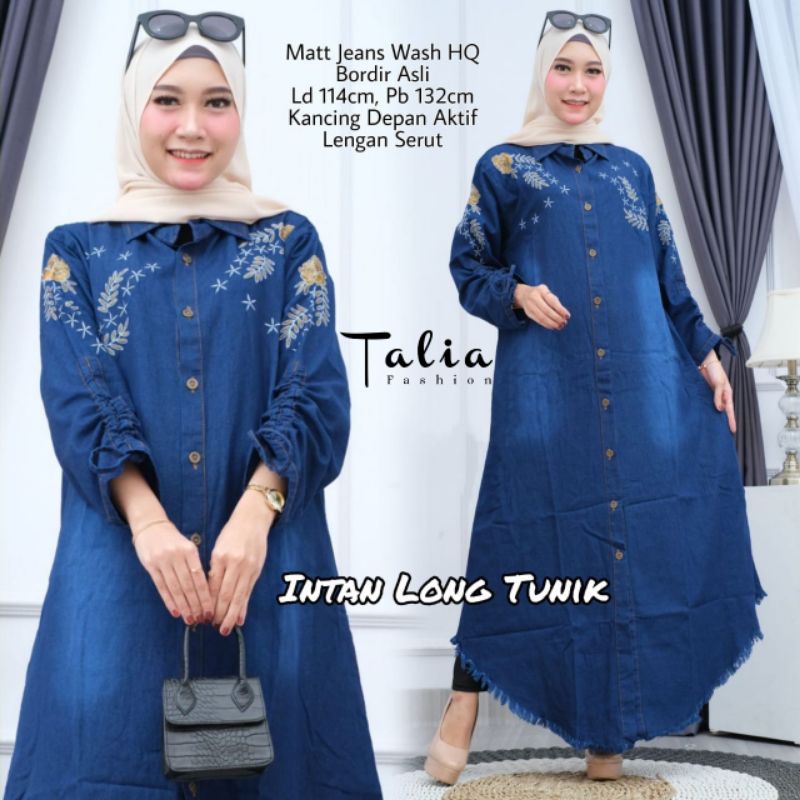 INTAN LONG TUNIK (LD 112 CM/TUNIK WANITA/TUNIK DEWASA/TUNIK DENIM/JEANS MURAH)