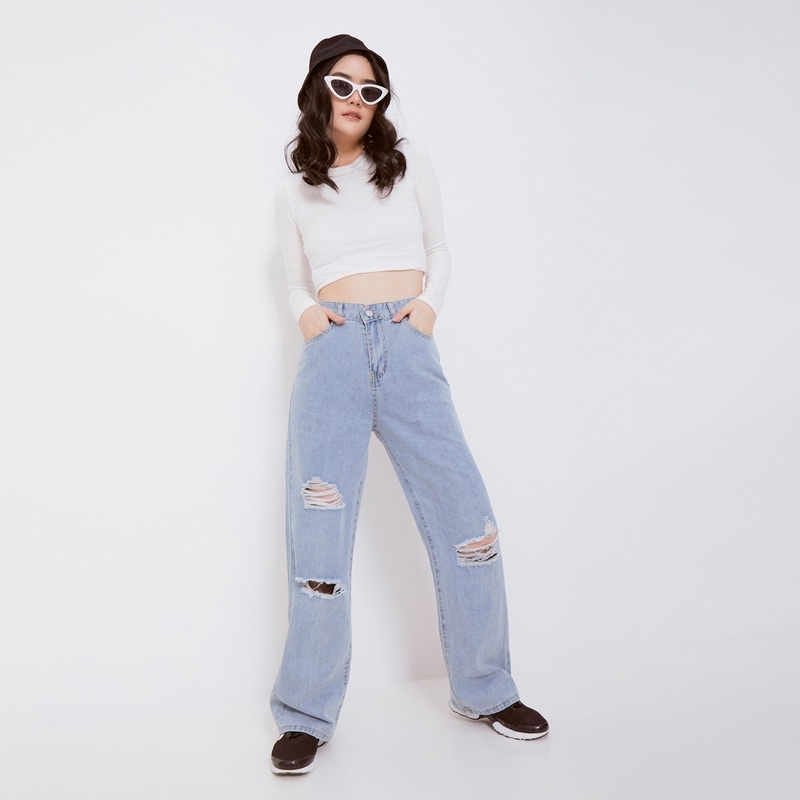 VIERLIN - Jeans 2058 - HIGH WAIST RIPPED BAGGY JEANS