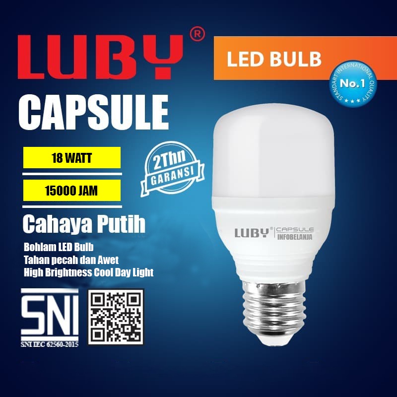 Lampu LED Putih 18 Watt Bohlam Capsule Luby New Generation Samsung Inside SNI Original