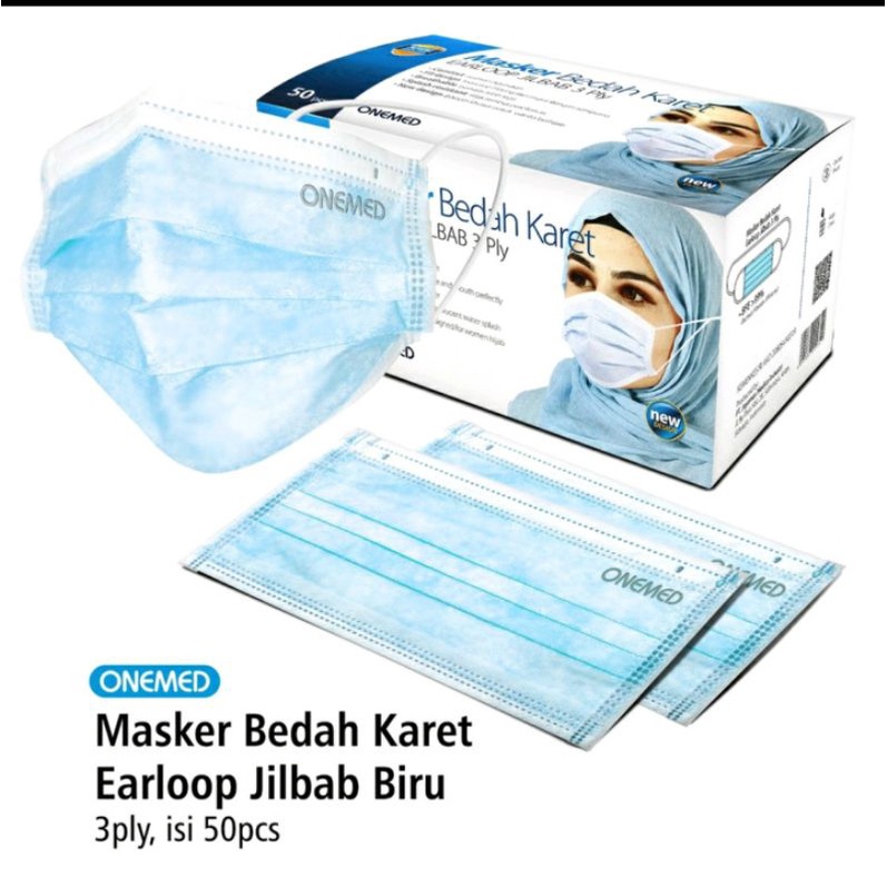 1 BOX ONEMED MASKER EARLOOP / HIJAB BEDAH KARET MEDIS