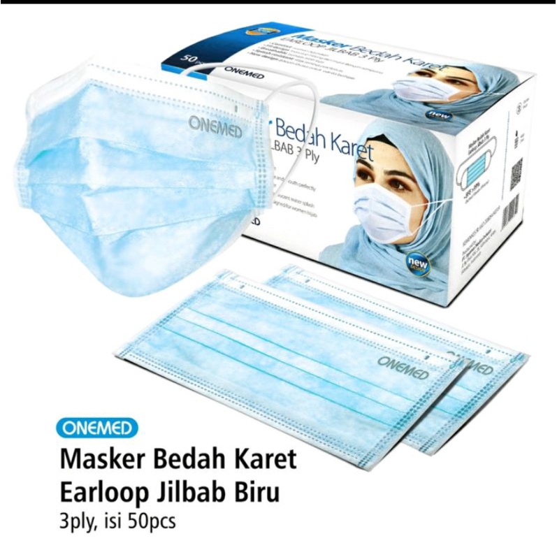 1 BOX ONEMED MASKER HIJAB / EARLOOP BEDAH KARET MEDIS