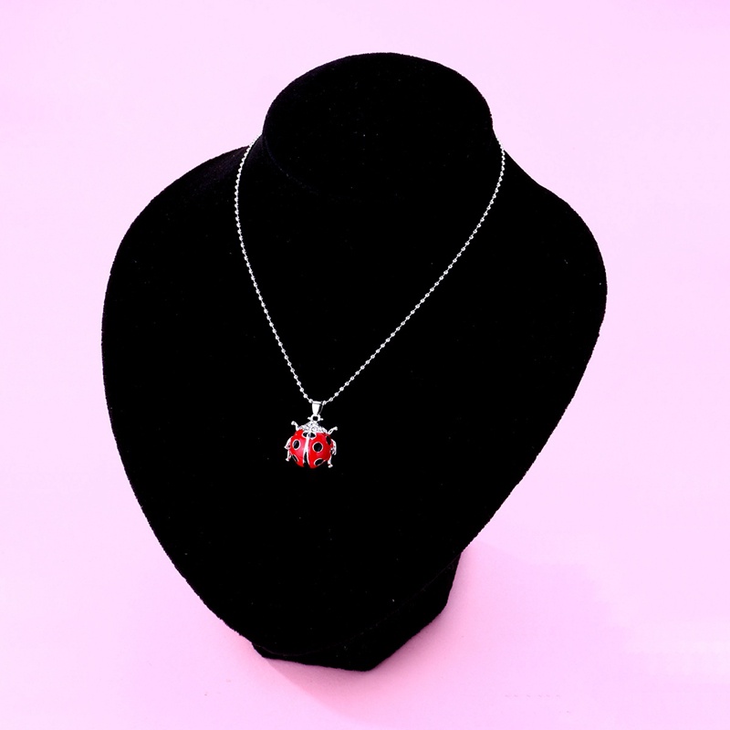 Kalung Rantai Panjang Dengan Liontin Kumbang Merah Aksen Kristal Untuk Wanita