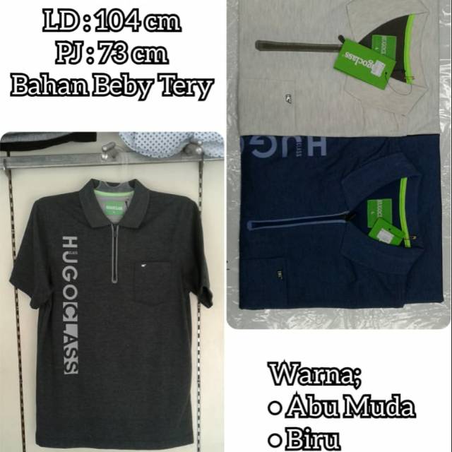 Kaos Kerah Hugo Class Pakai Resleting Depan Ukuran L