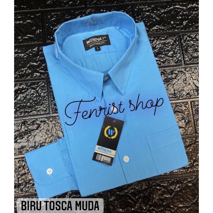 Kemeja Polos Pria Lengan Panjang Formal Reguler Wendyat , Wendya.T biru tosca muda