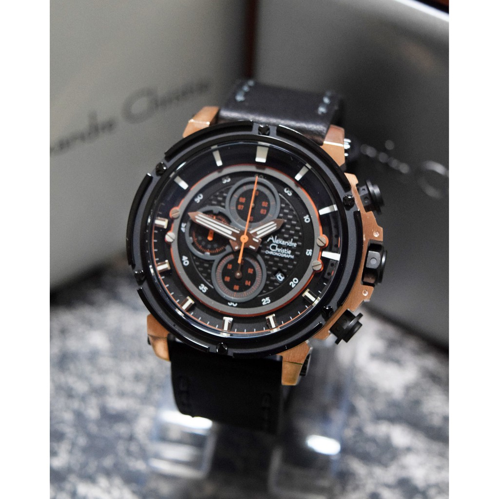 Alexandre Christie AC 6375 Rose Gold Black Men Original