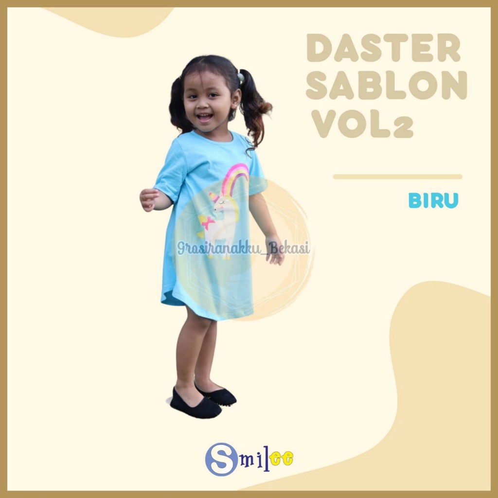 Daster Anak Smile Sablon Vol 2 Motif Birumuda Pelangi size 1-5Tahun