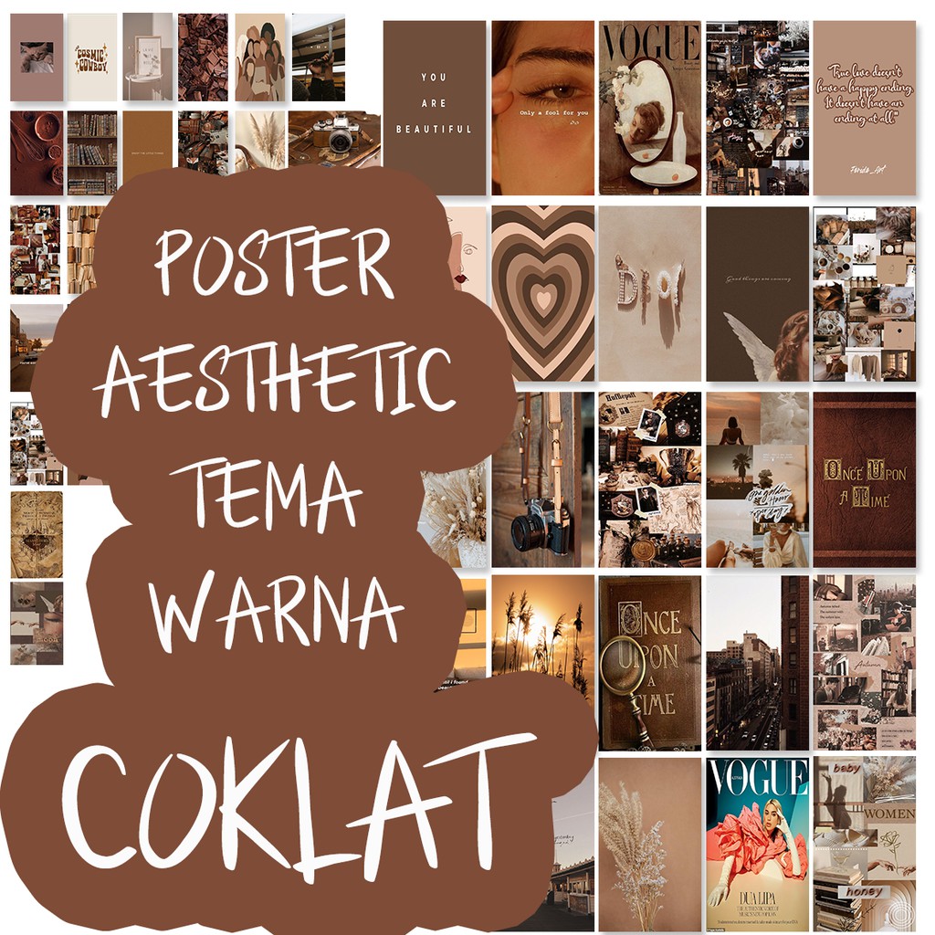 Poster Aesthetic (50 PCS) Wall Collage Wall art Wall Poster Aesthetic A6/A5/A4 TEMA COKLAT