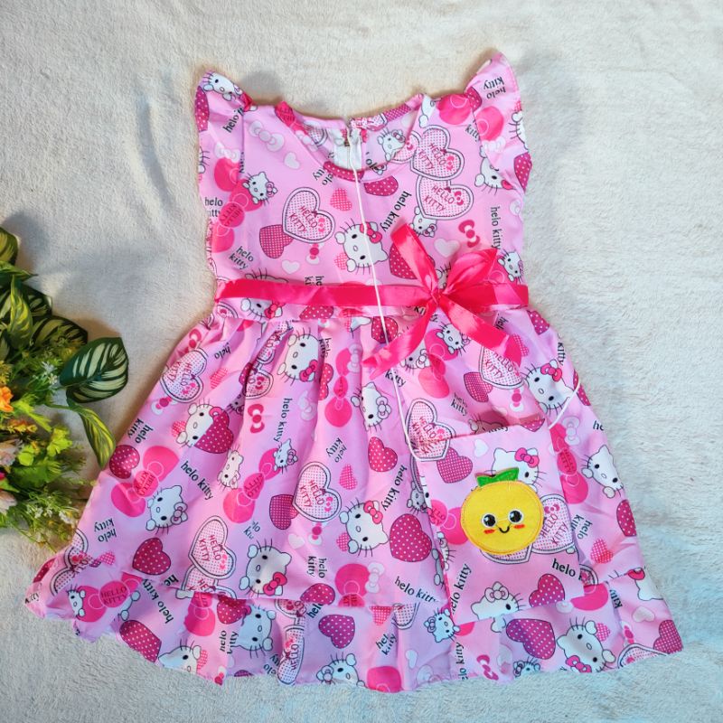 Dress anak 2 3 tahun perempuan cewek motif hello kitty lucu cantik ( Dress Kartunitas HK )