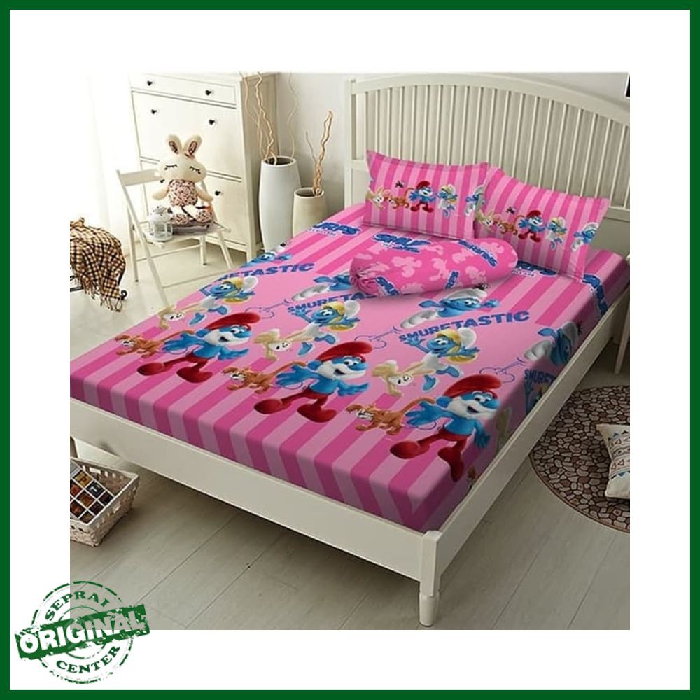 SPRAI KINTAKUN D'LUXE KIDS SMURFS SINGLE 120 No.3 SPREI PAPA SMURF SMURFETTE