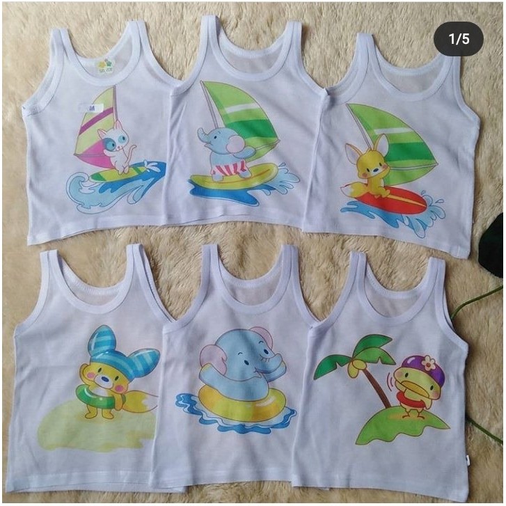 Kaos Dalam Anak SINGLET Kutung Karakter Size JUNIOR Putih Motif Usia 2 sd 6 Thn